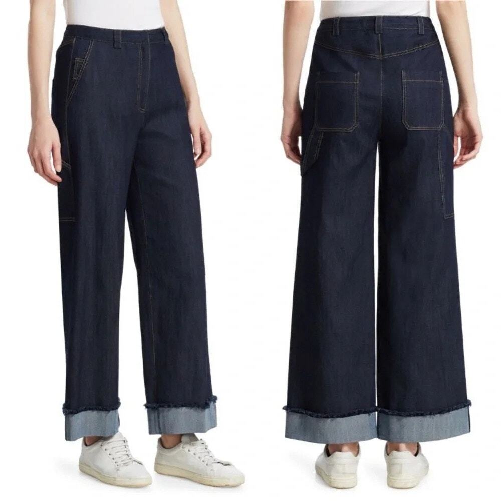 Cinq A Sept Women's High Rise Cuffed Wide Leg Jeans Size 8 Dark Wash